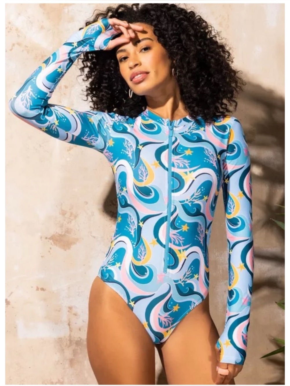NEW MOTT50 x Maisonette Mila Long Sleeve One Piece Swimsuit in Ocean Candy Wave
